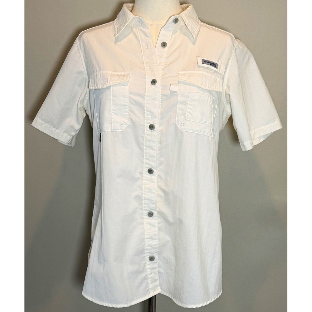 Columbia Women's M White Fishing Shirt Short Sleeve Button-Up Breathable PFG